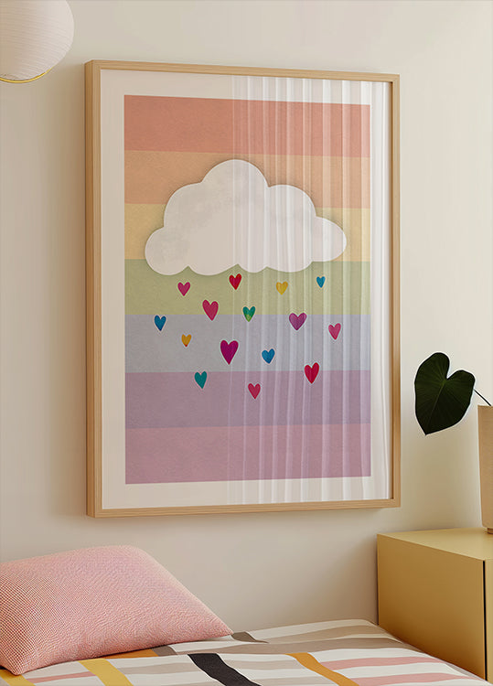 Raining Multicolored Hearts Poster