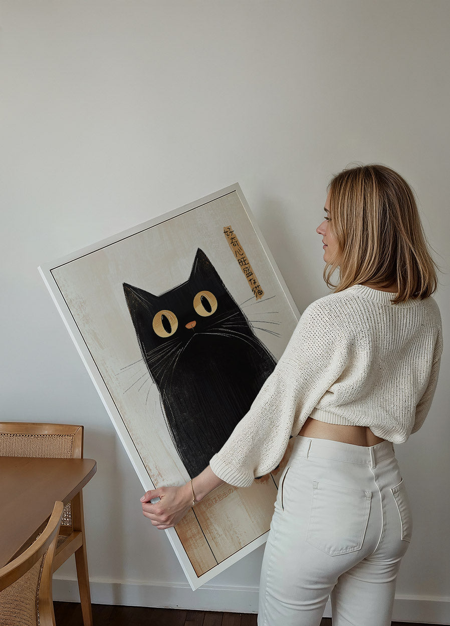 Curious Cat by the Fence, Bold Animal Art Poster