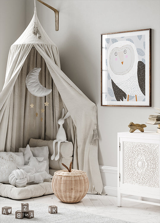 Funny Winter Owl with Grey Leaf  Poster