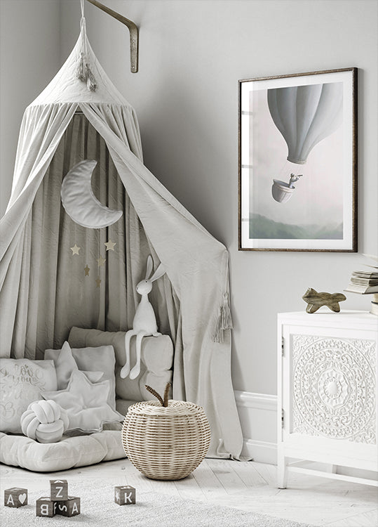 Flying with Hot Air Balloon, whimsical Poster