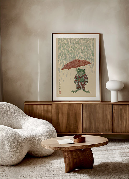 Umbrella Frog Rain Poster