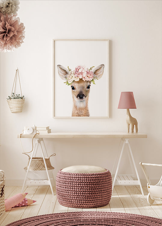 Floral Baby Deer Poster