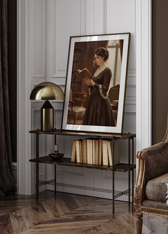 Victorian Woman Reading Bookish Wall Art Print, Book Lover Gift, Library Art Print, Dark Academia Decor Poster