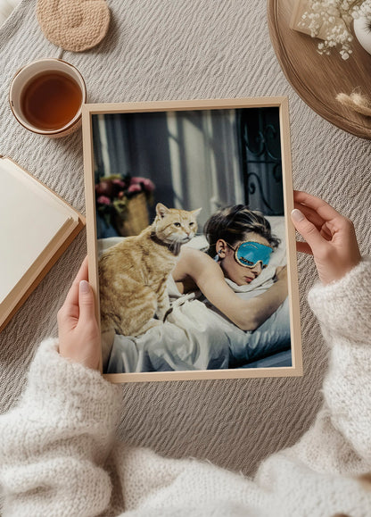 Audrey Hepburn Sleeping With Cat Poster