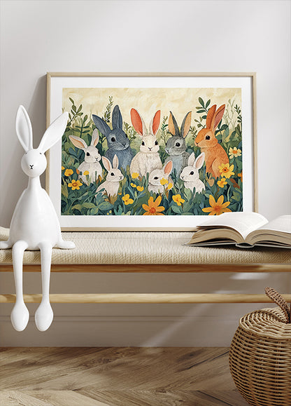 Rabbit Family In Wildflowers Poster