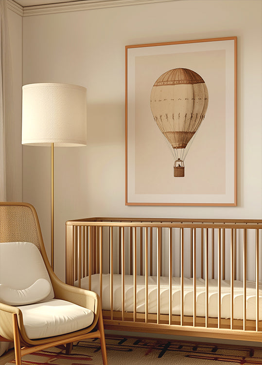 Vintage Air Balloon, Sepia Travel Adventure Poster