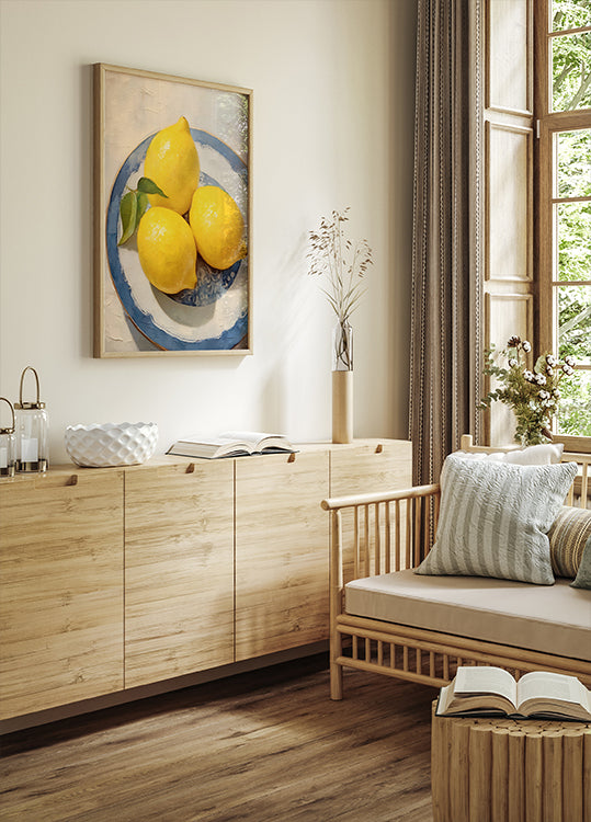 Lemon Still Life, Blue Rimmed Plate Poster