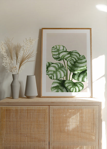 Striped Green Leaves Botanical Poster