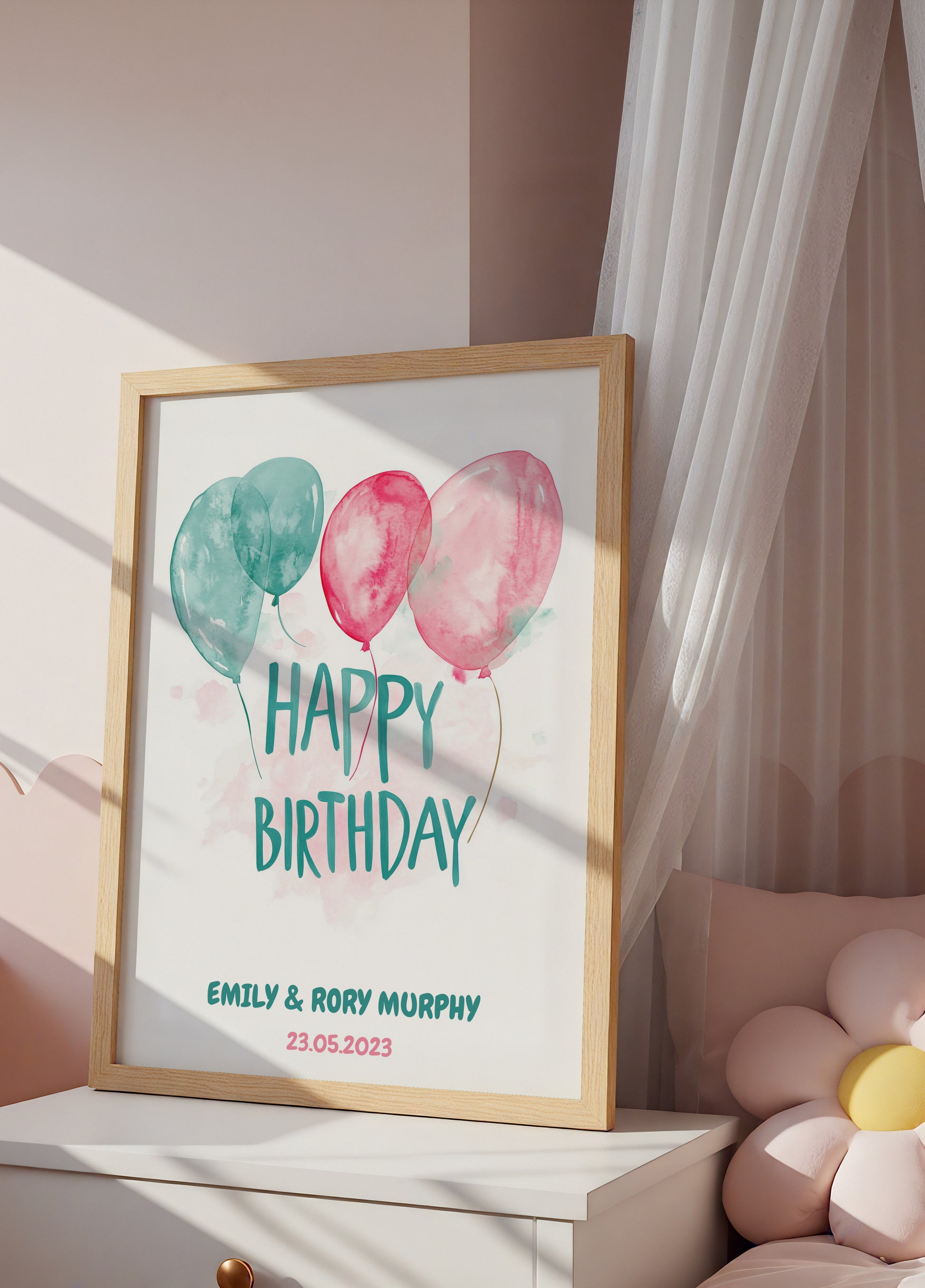 Happy Birthday Watercolor Balloons Poster