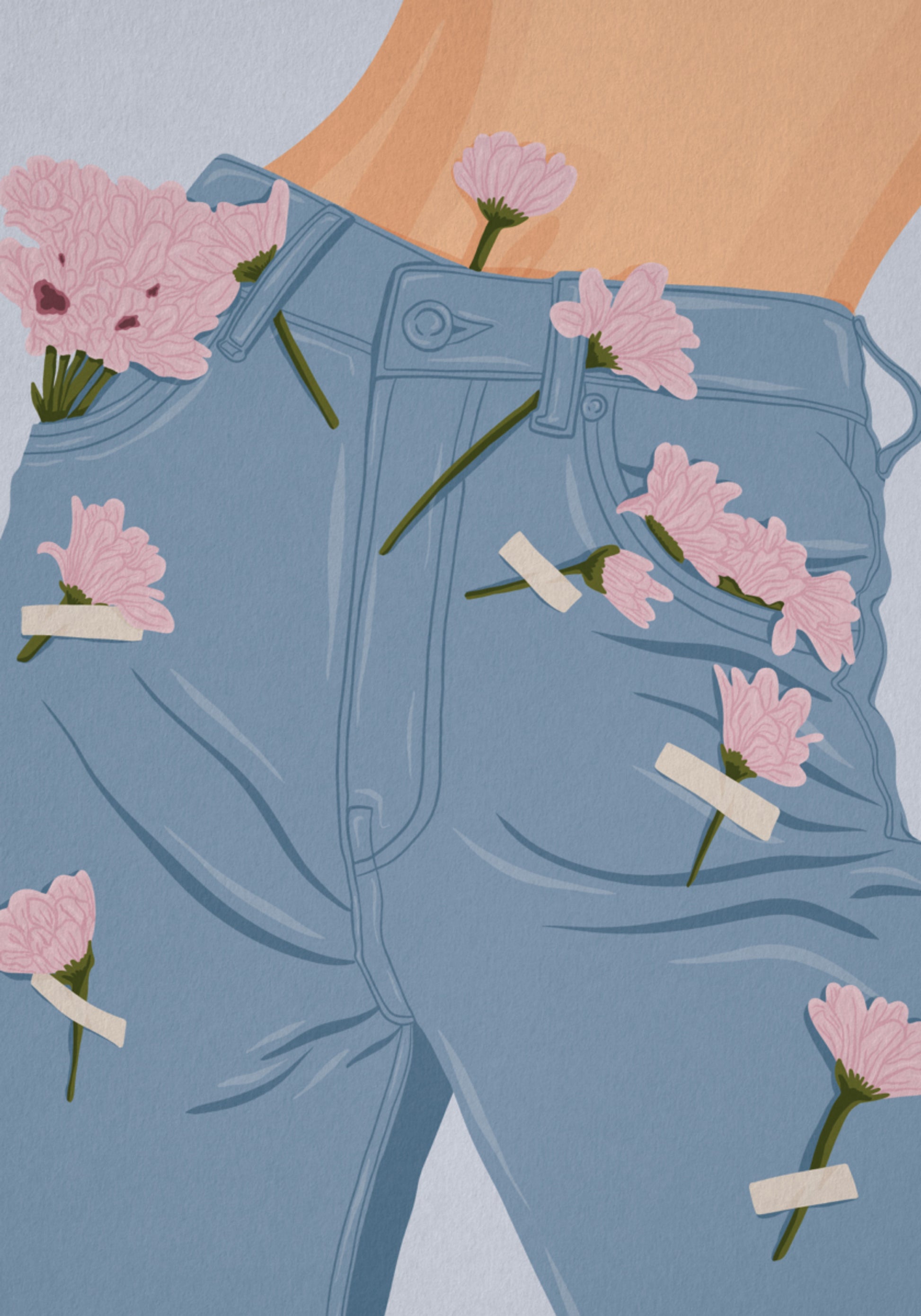 Pink Flowers on Jeans