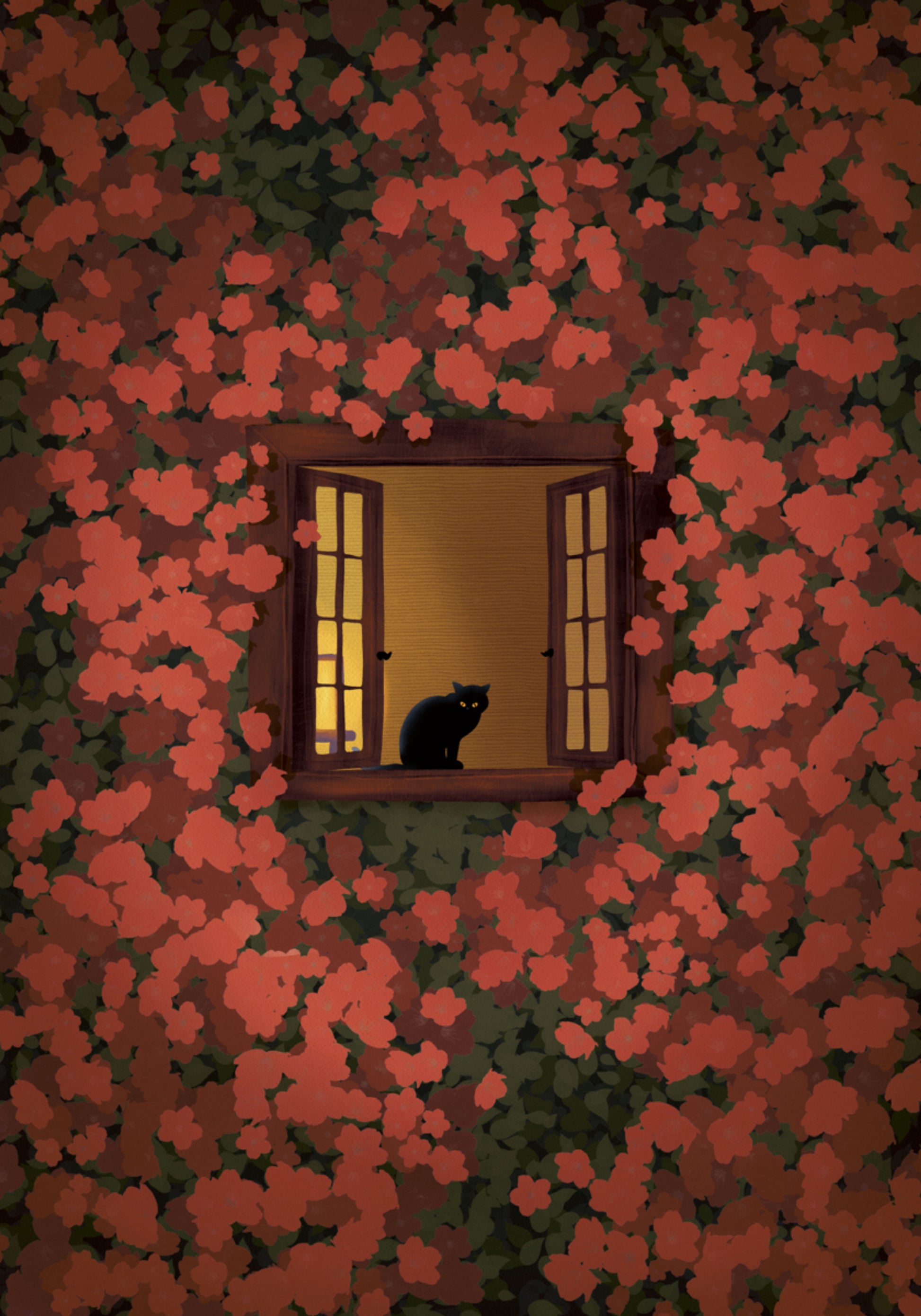 Evening Cat and Roses
