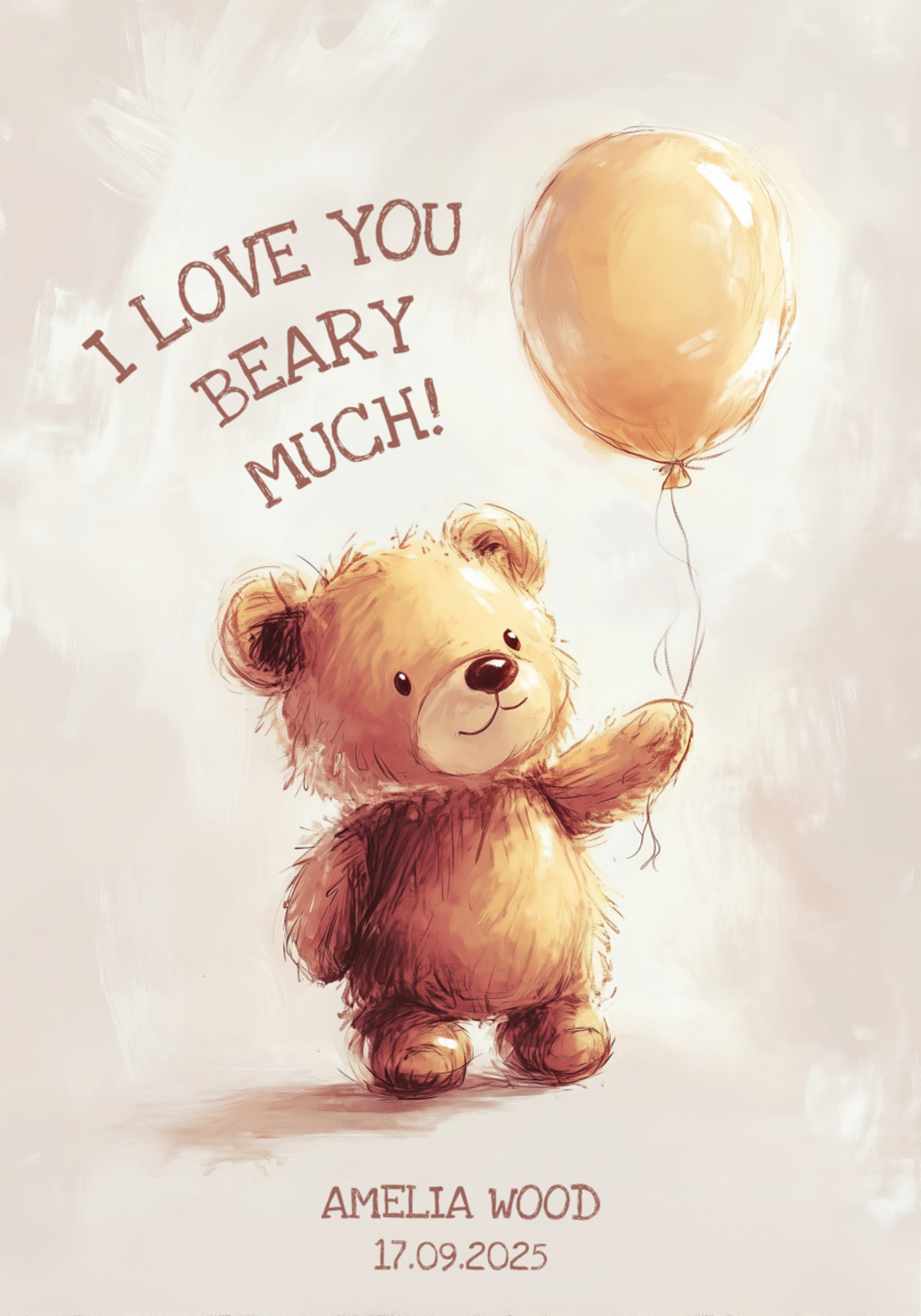 Non-personalized Cute Teddy Bear with Balloon and Love Message