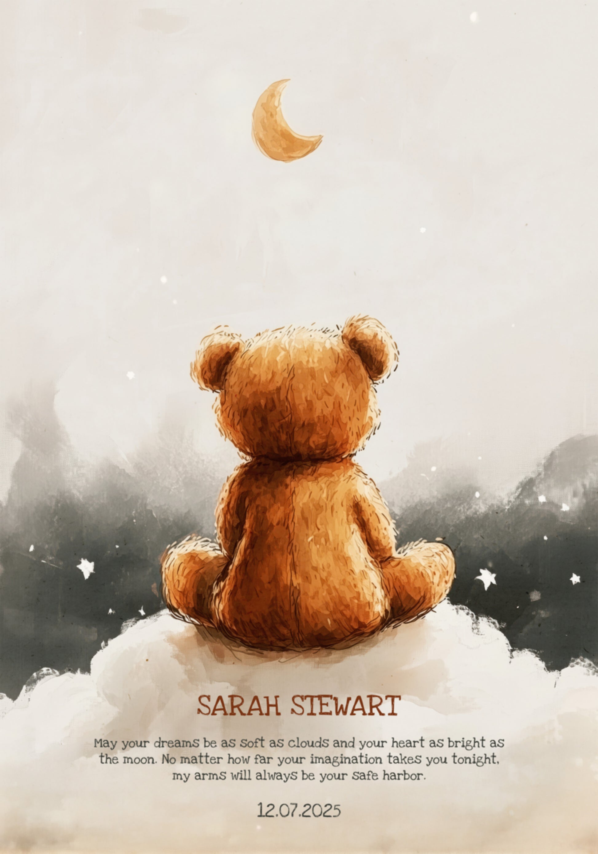 Non-personalized Teddy Bear Under Crecent Moon