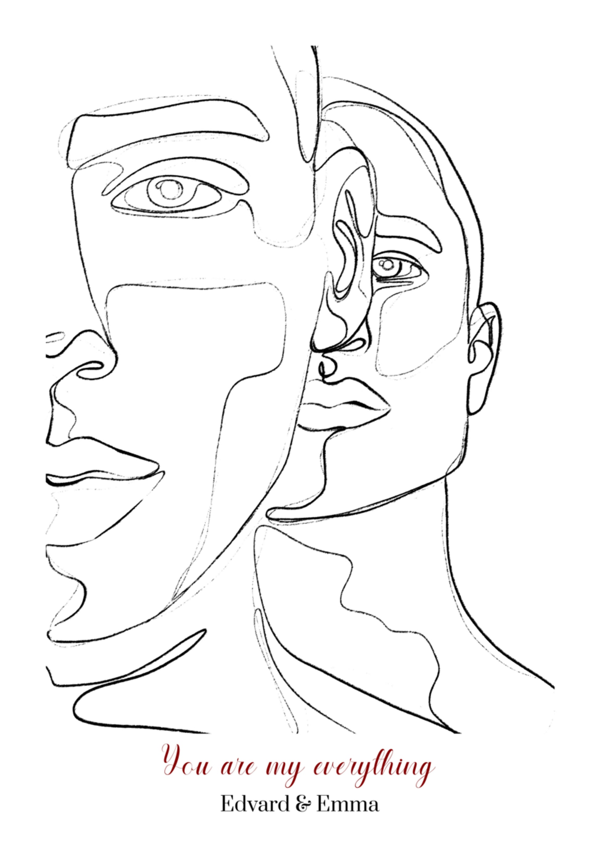 Minimalist Line Art Couple Portrait