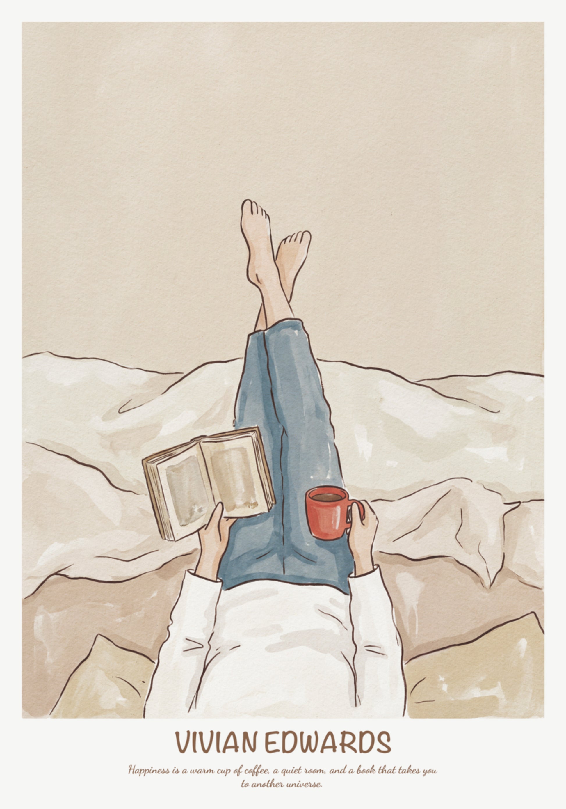 Cozy Reading with Coffee Illustration