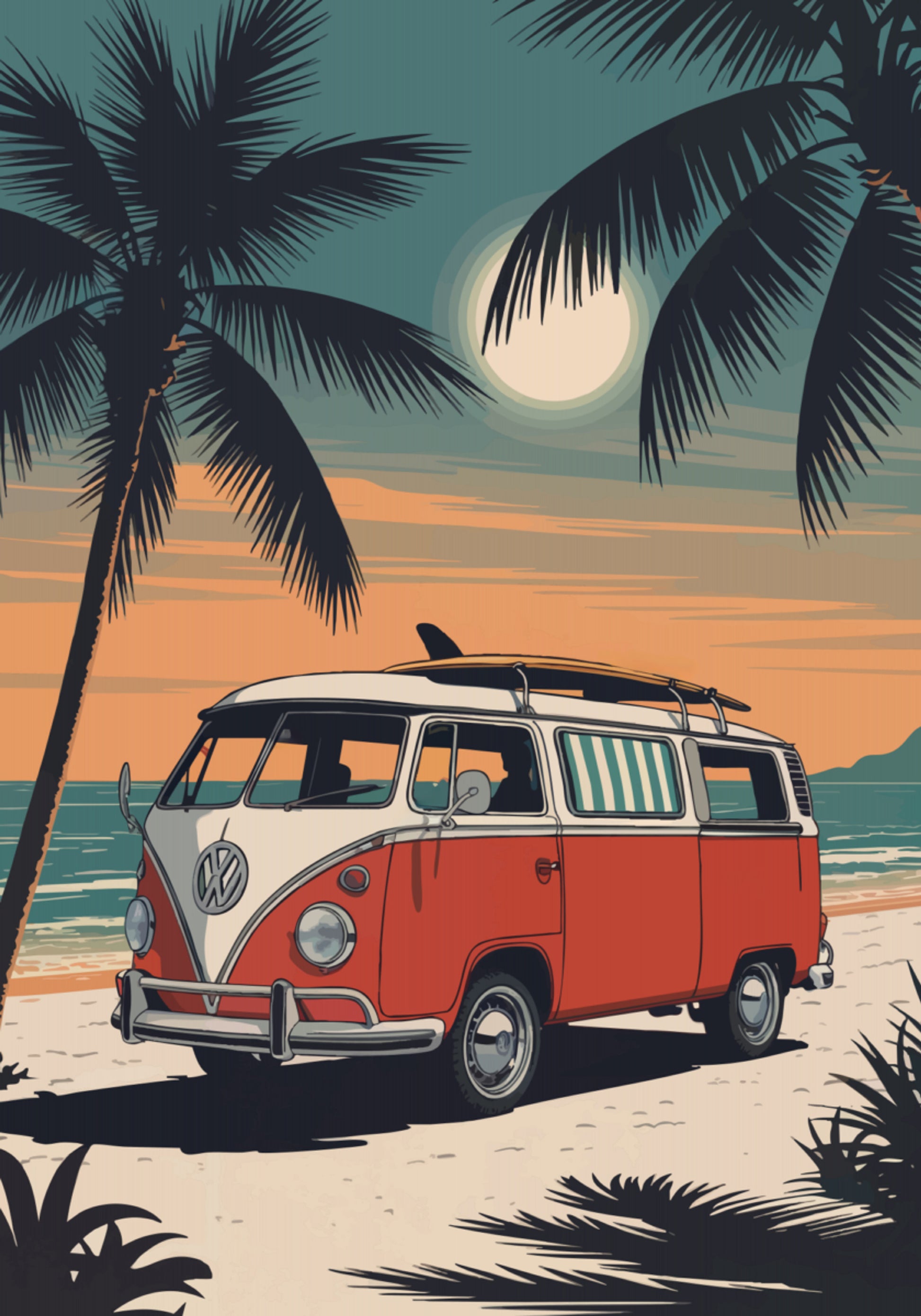 Vintage Beach Van Sunset