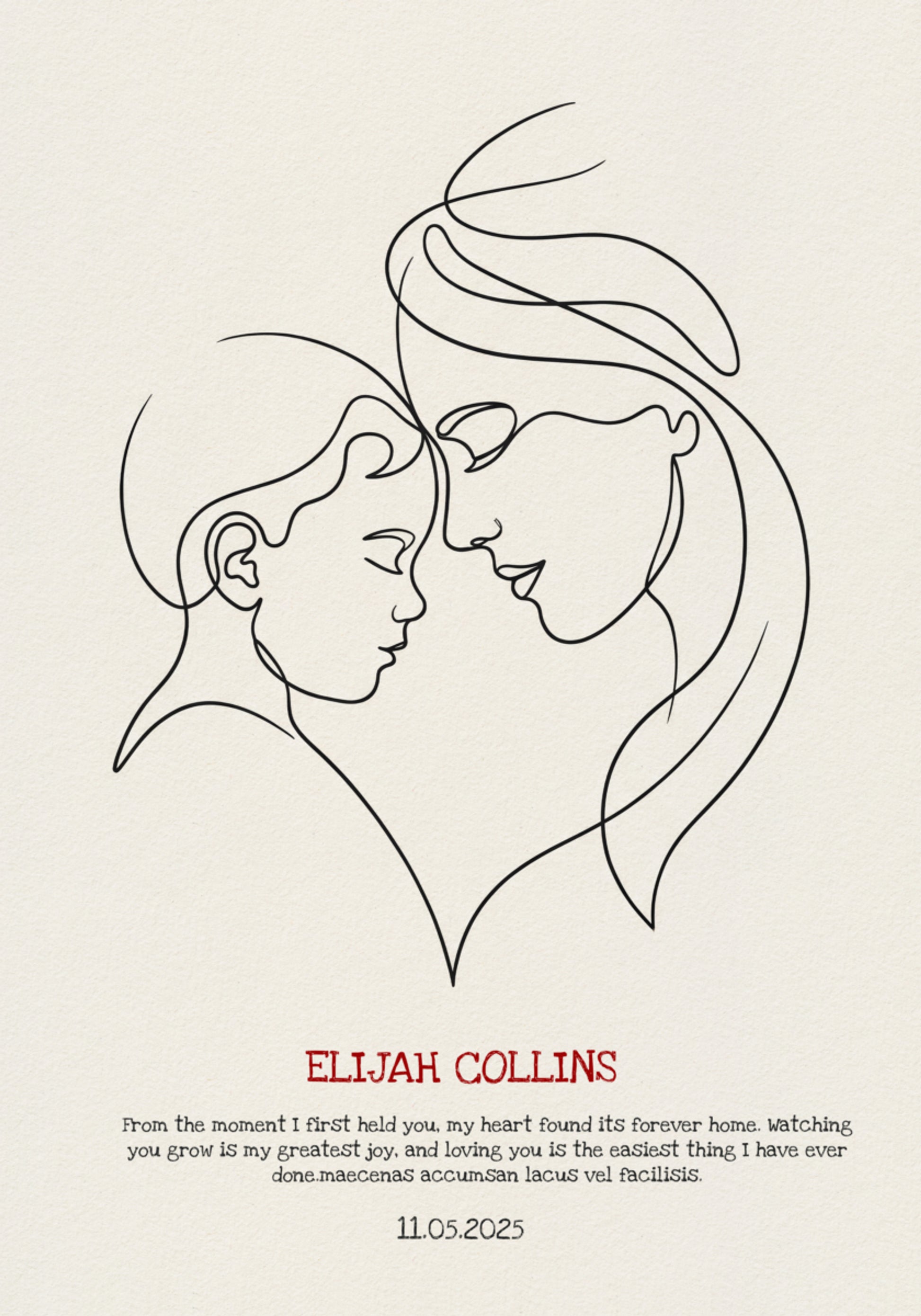 Minimalist Line Art Mother and Child