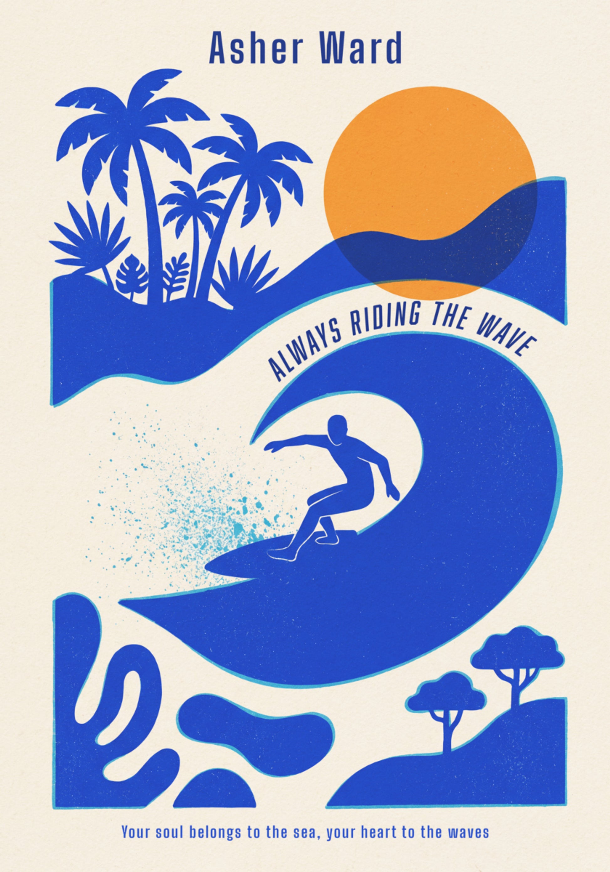 Surfer Riding a Wave with Tropical Vibes