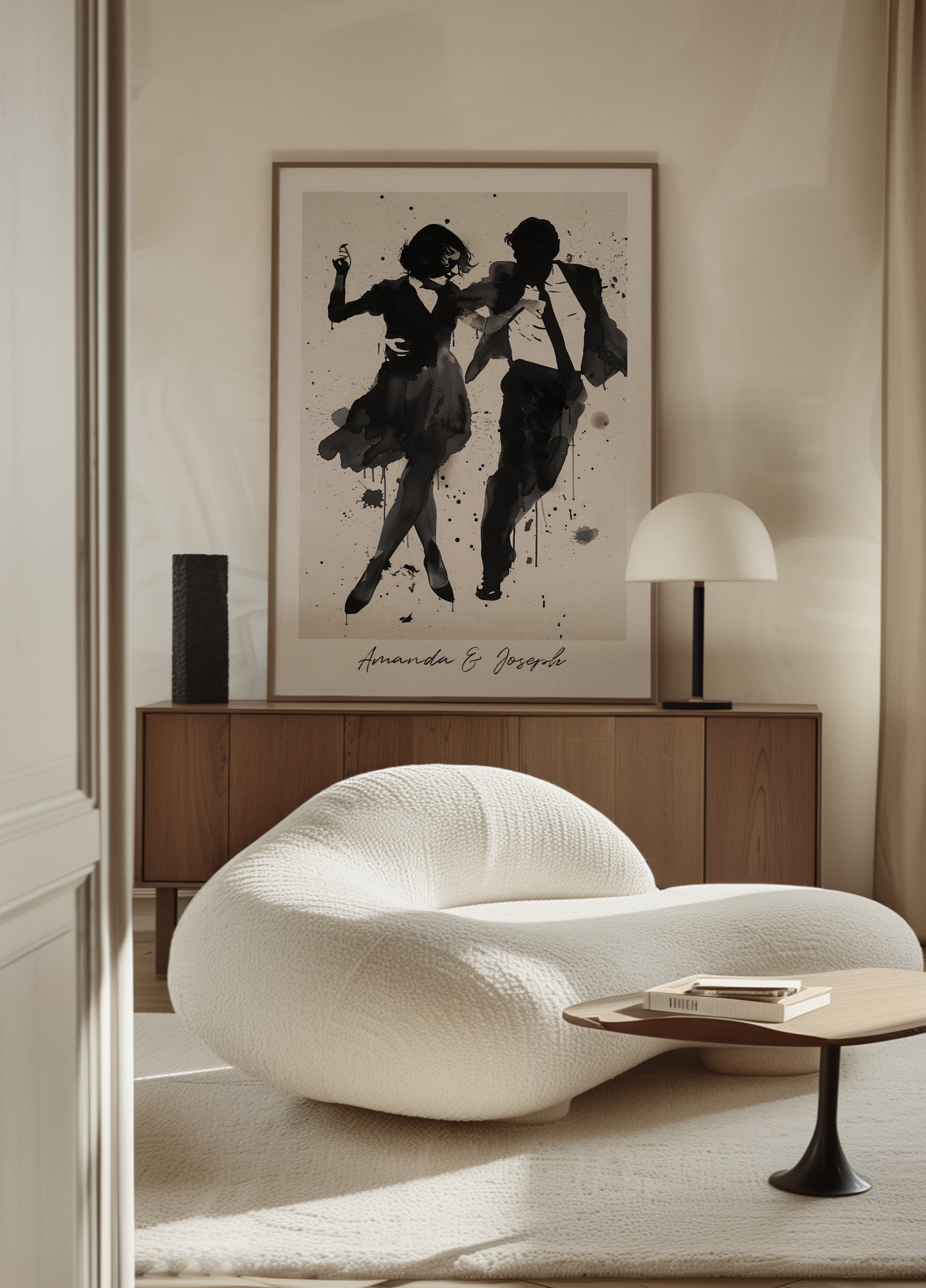 Silhouette of Dancing Couple Ink Art