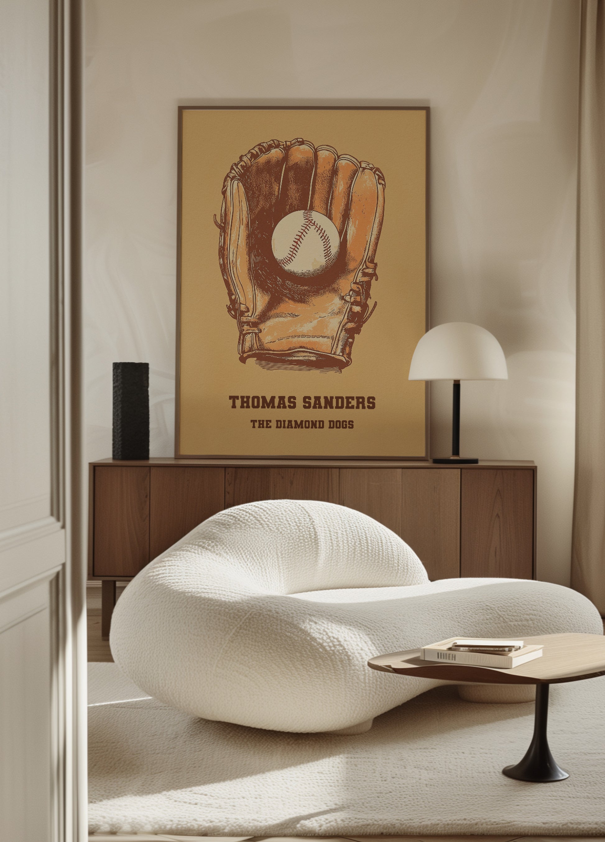 Vintage Baseball Glove and Ball Artwork