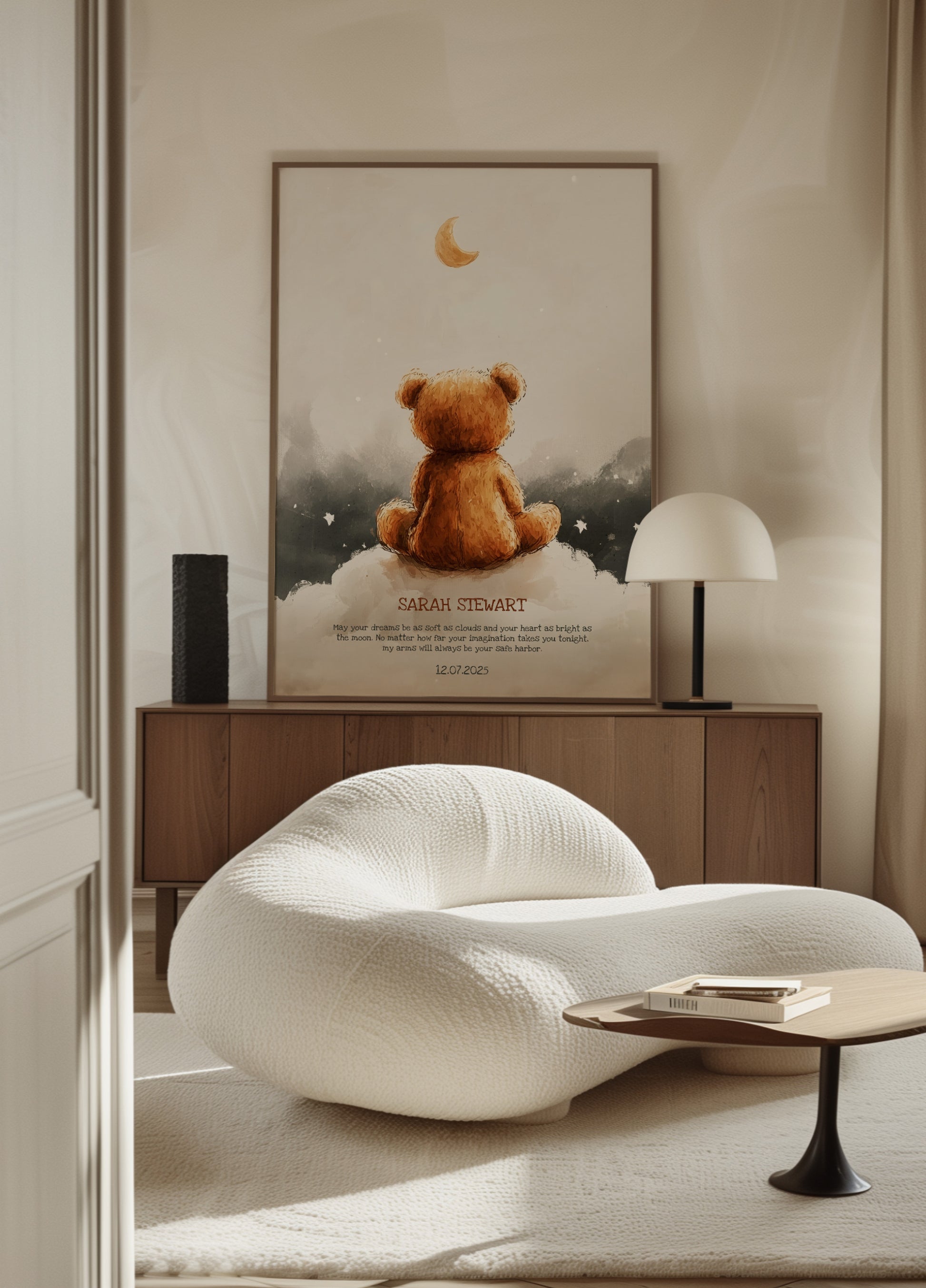 Non-personalized Teddy Bear Under Crecent Moon