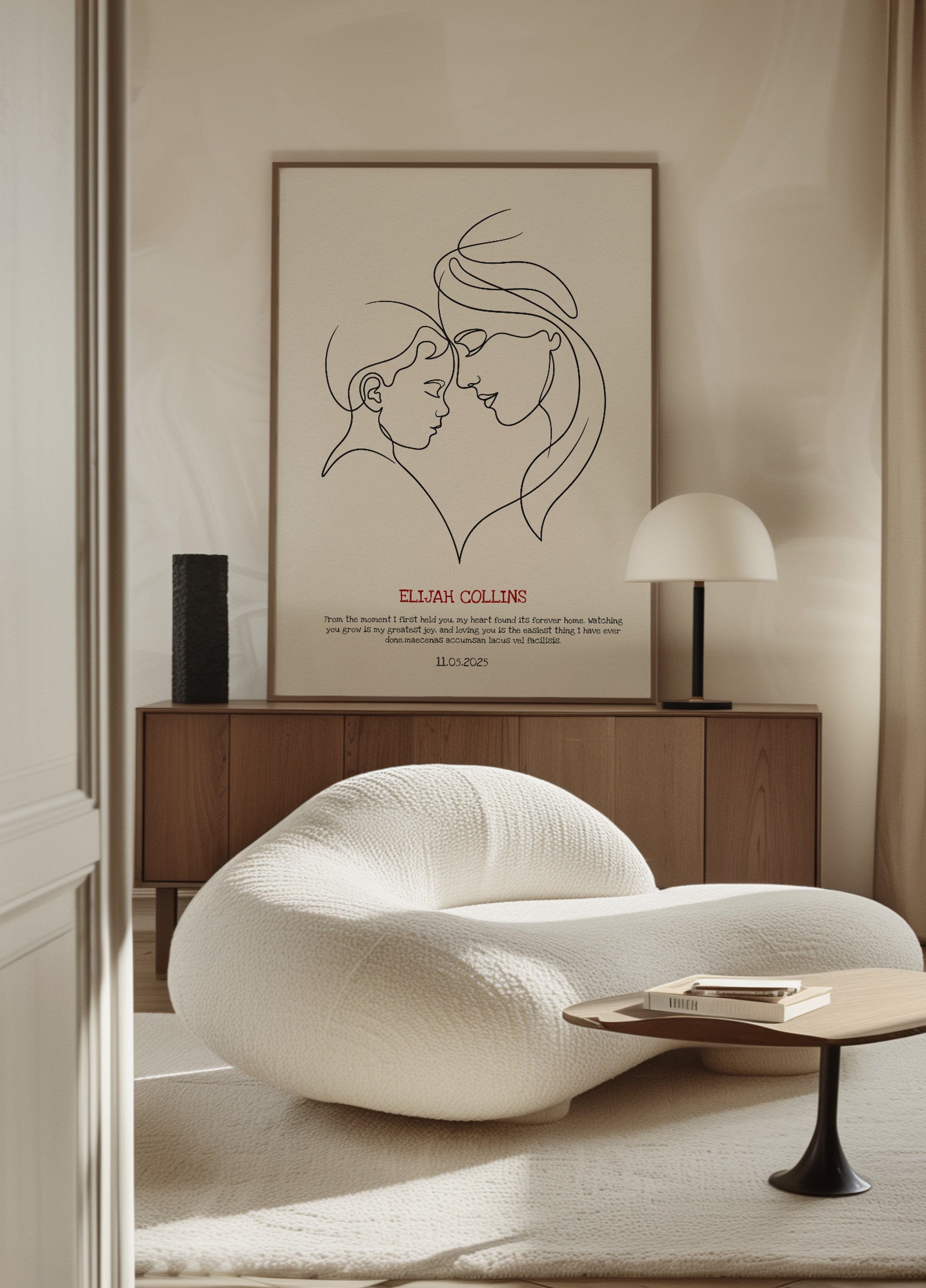Minimalist Line Art Mother and Child