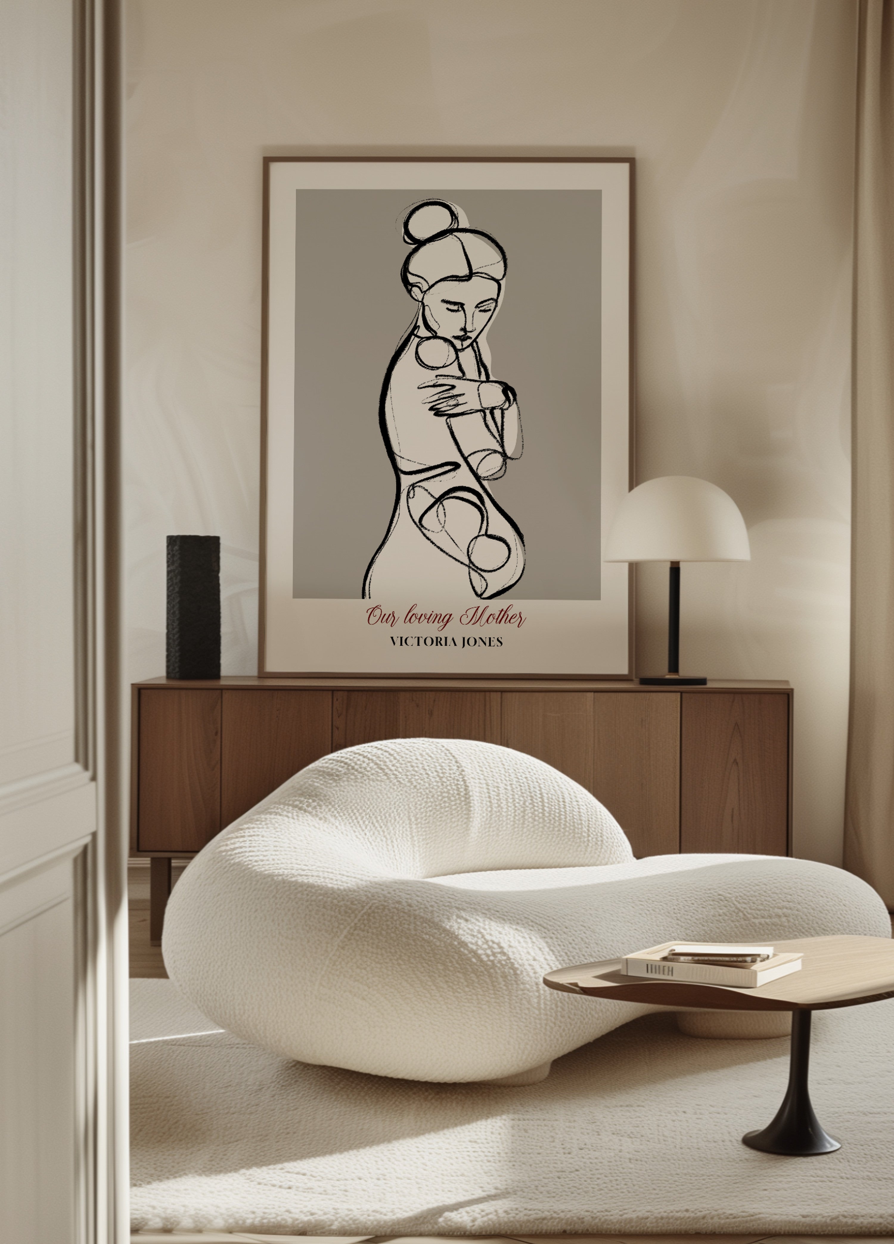 Minimalist Line Art of a Woman Embracing Herself