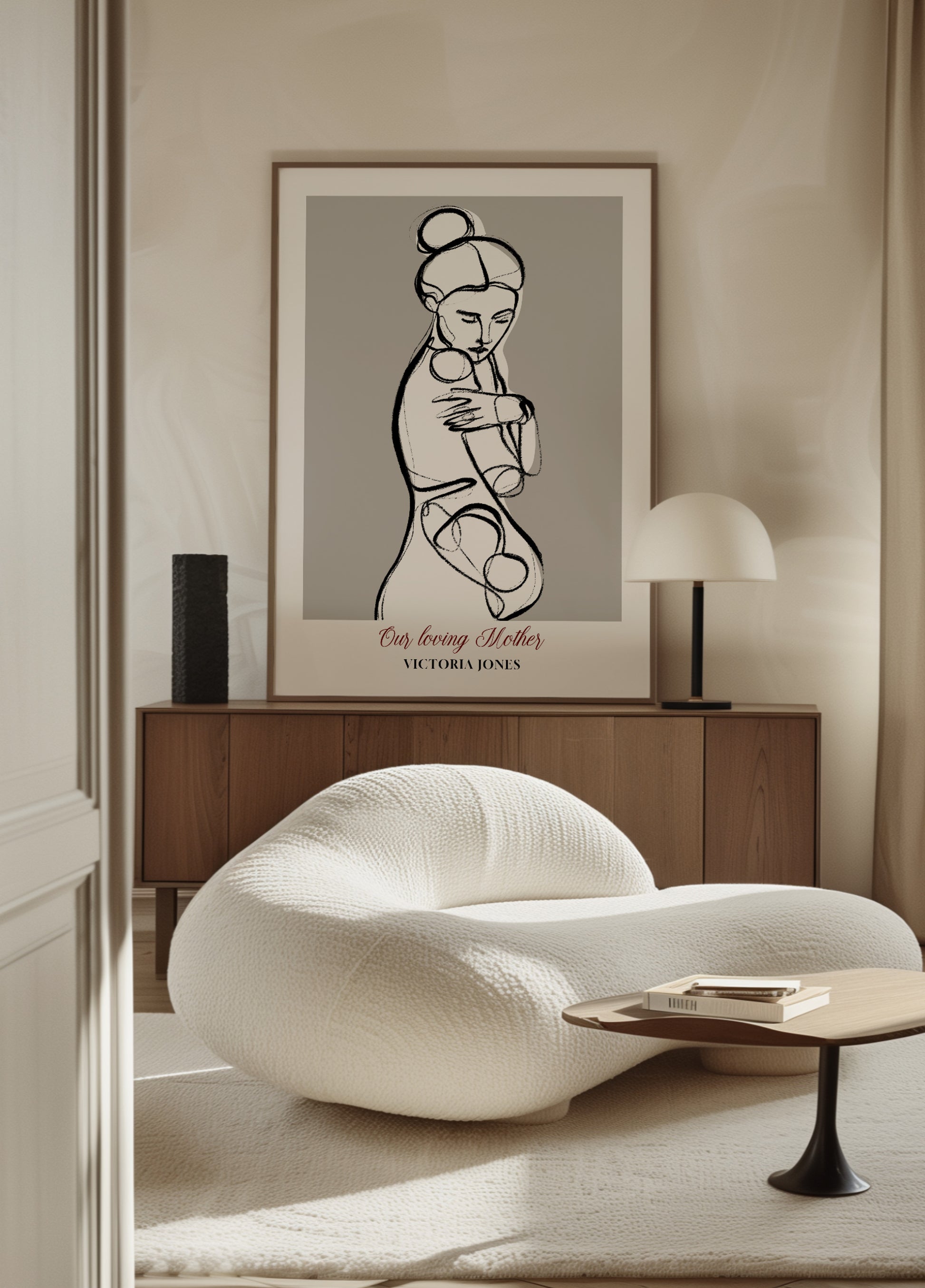 Minimalist Line Art of a Woman Embracing Herself