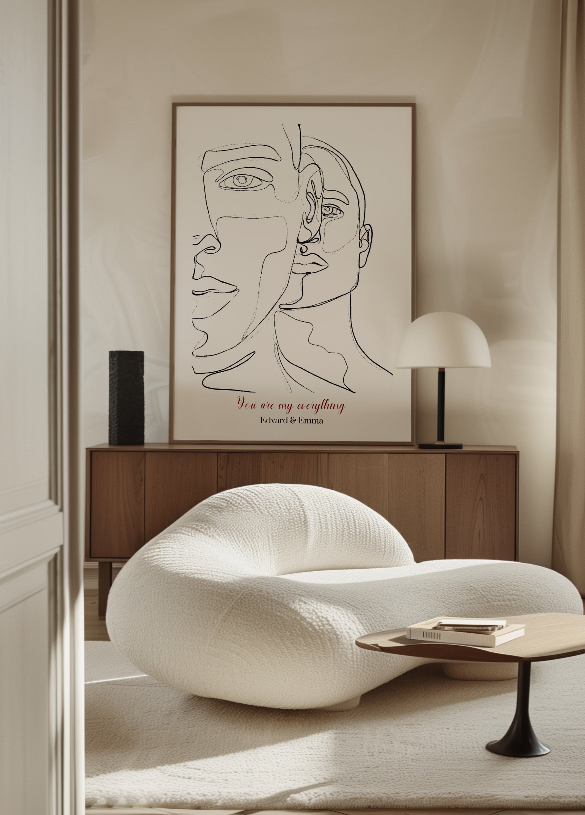 Minimalist Line Art Couple Portrait