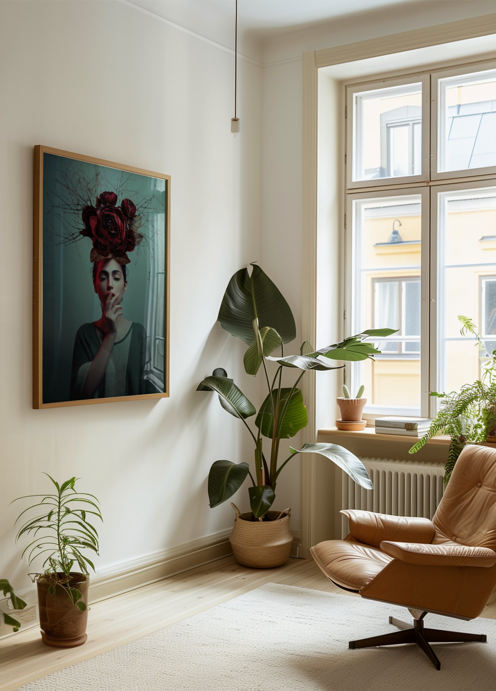 Pensive Woman Red Roses
