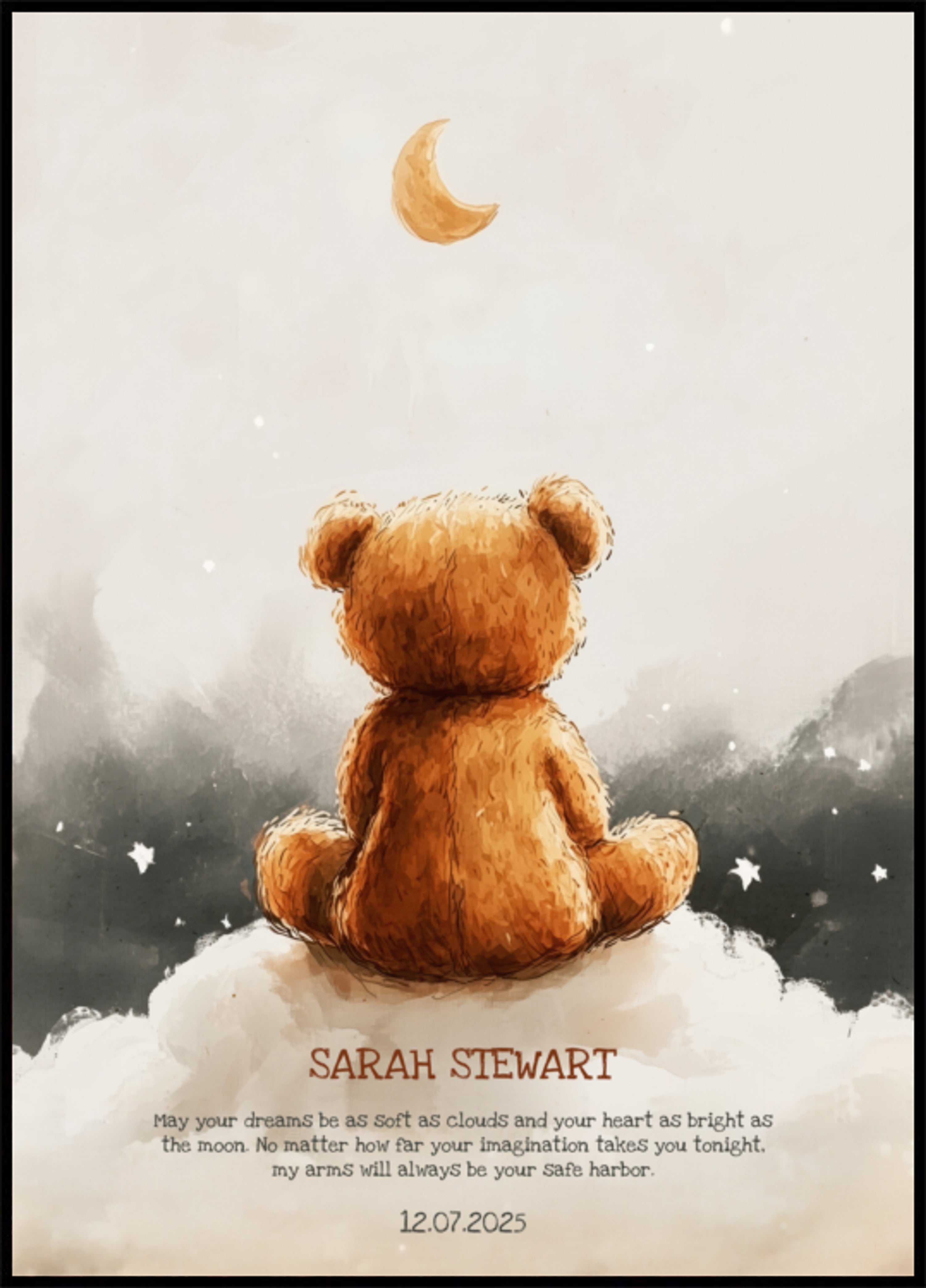 Non-personalized Teddy Bear Under Crecent Moon