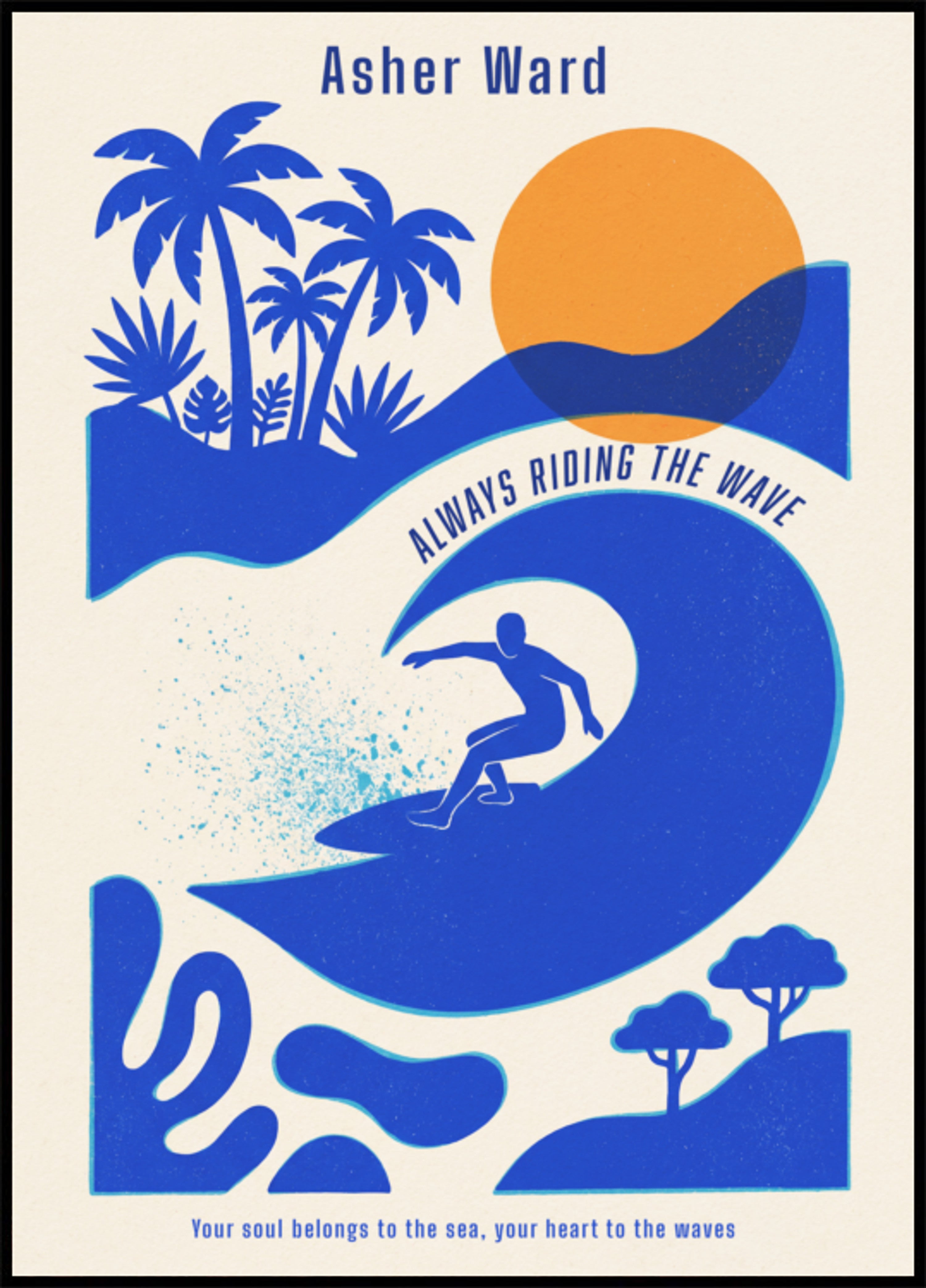 Surfer Riding a Wave with Tropical Vibes