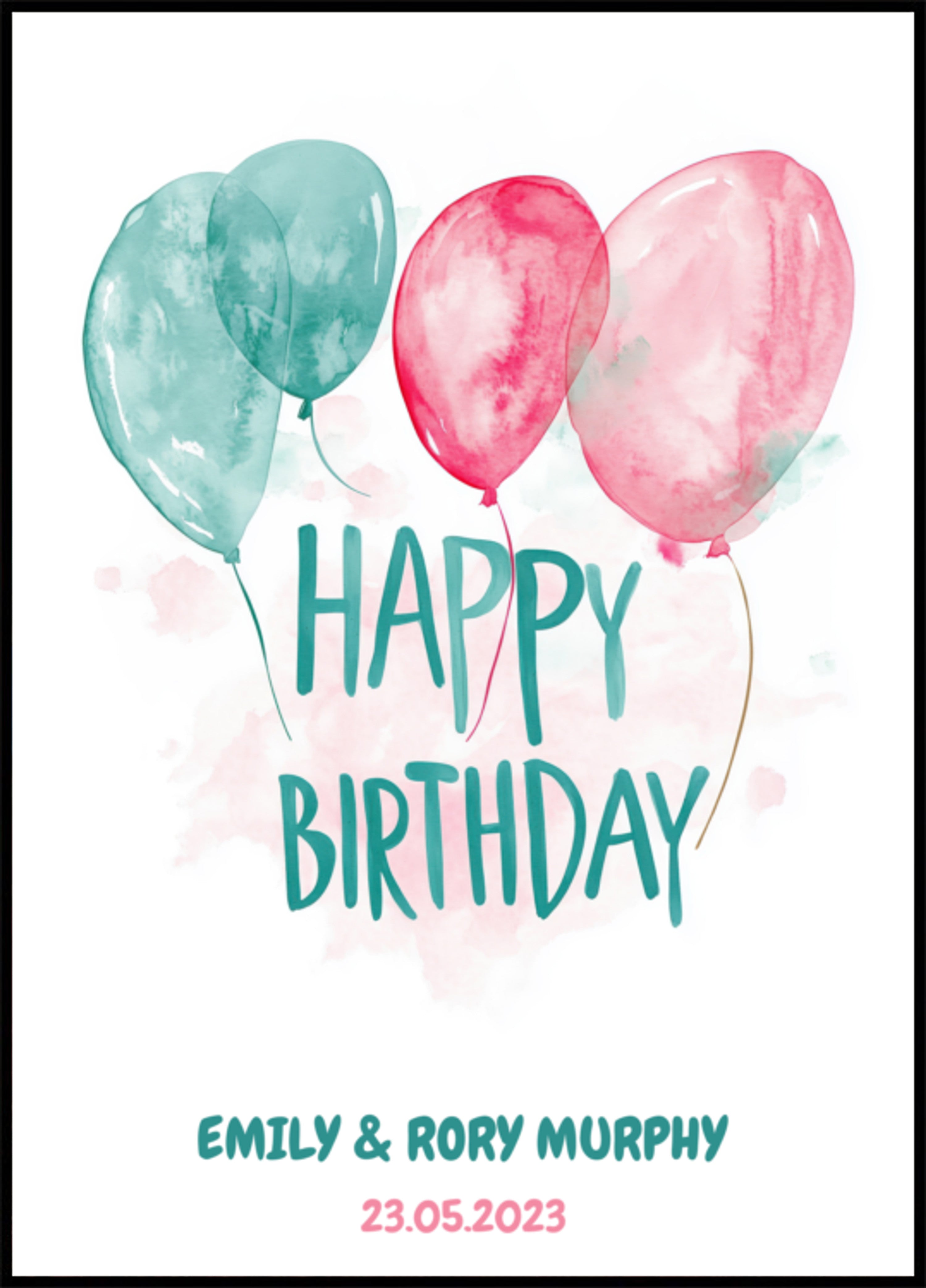 Happy Birthday Watercolor Balloons Poster