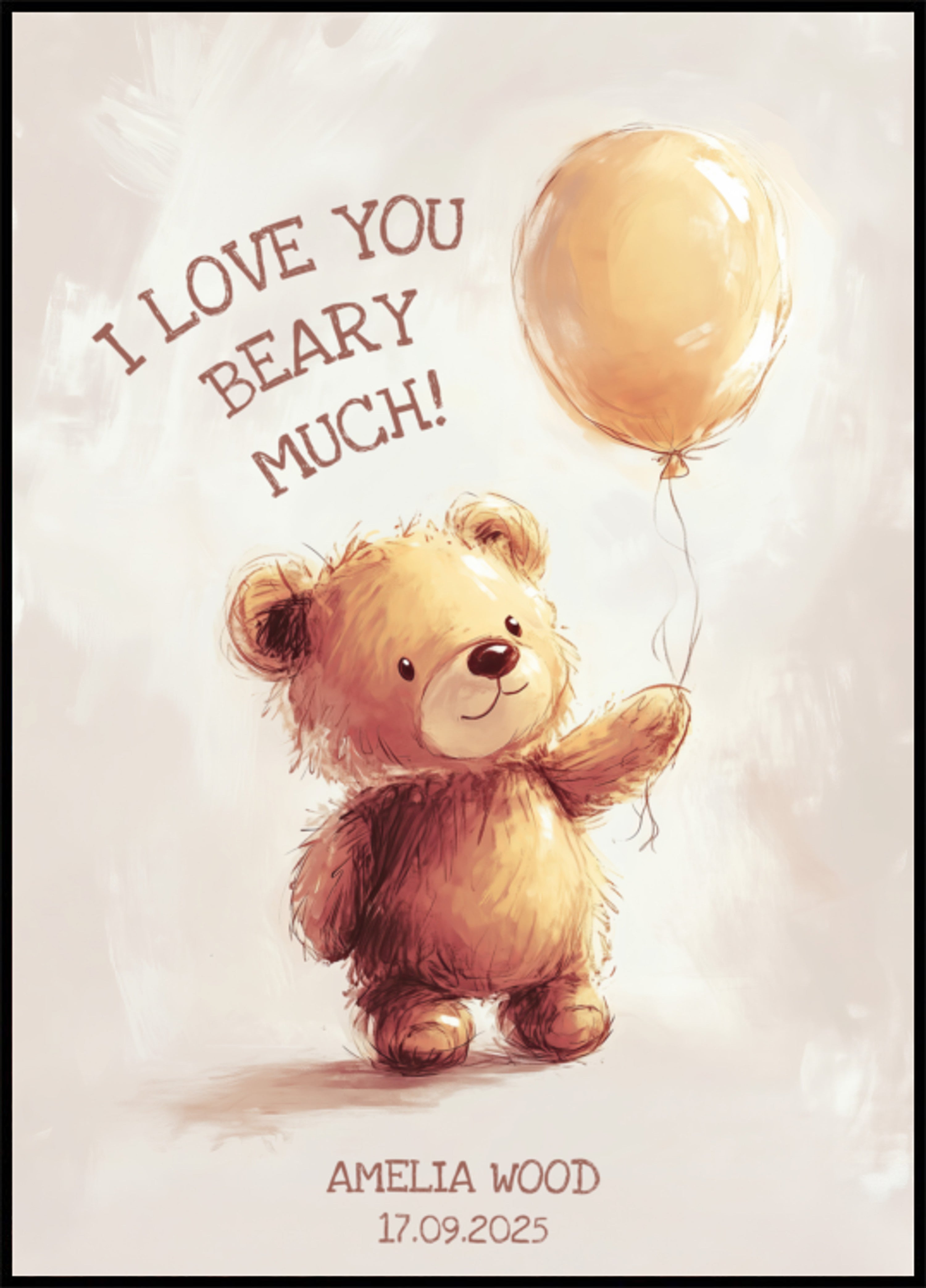 Non-personalized Cute Teddy Bear with Balloon and Love Message