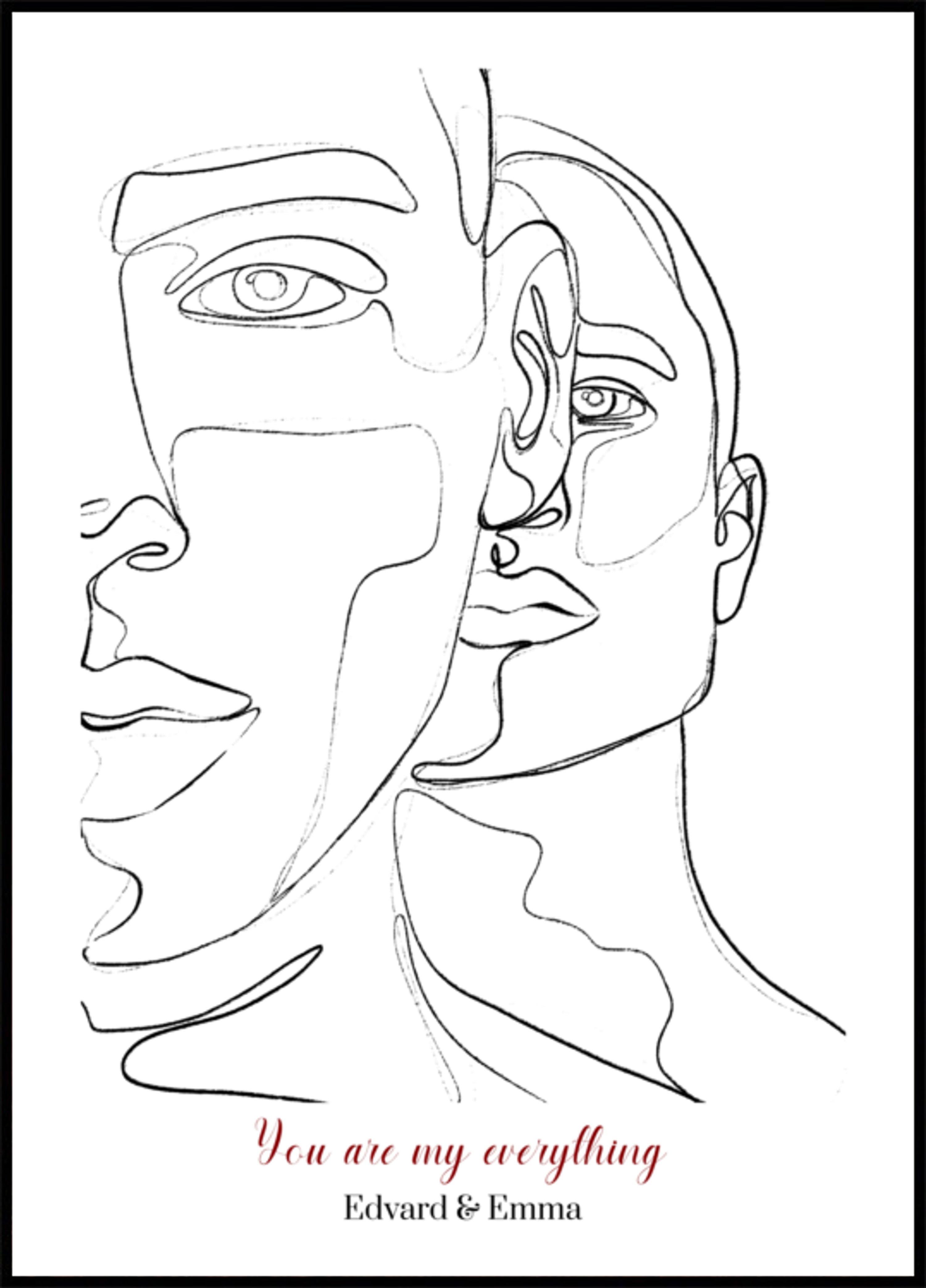Minimalist Line Art Couple Portrait