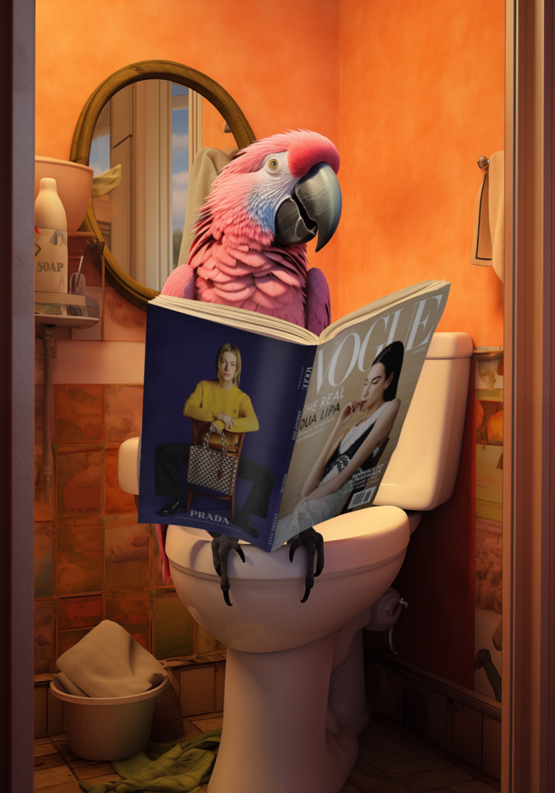 Whimsical Parrot Reading