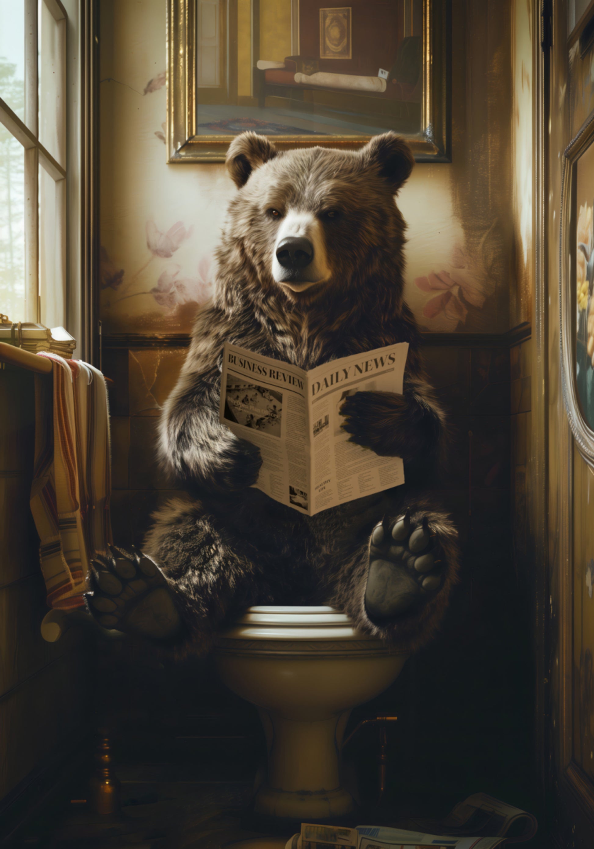 Bear Reading Newspaper